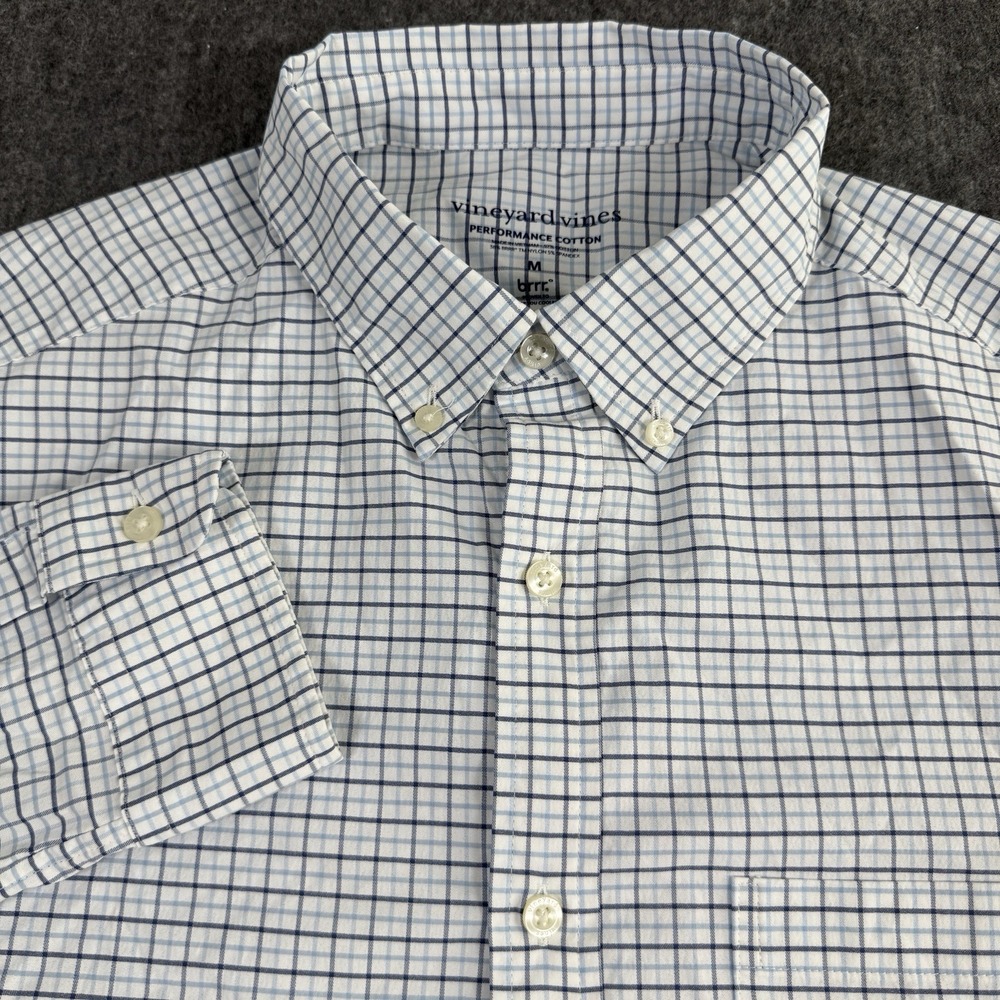 Vineyard Vines Men's M Performance Shirt Blue Plaid brrr Stretch Cotton